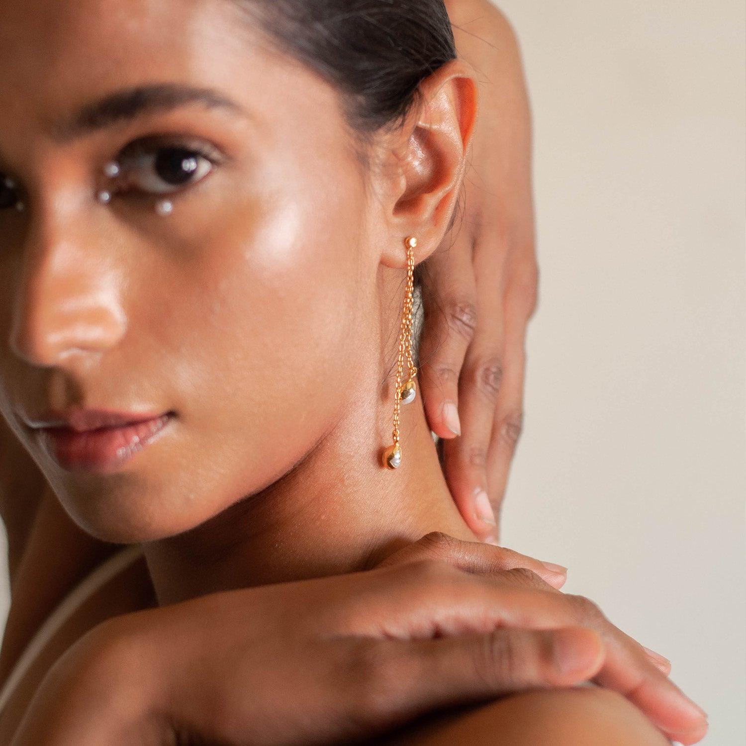 Gold Double Sided Drop Boond Earrings
